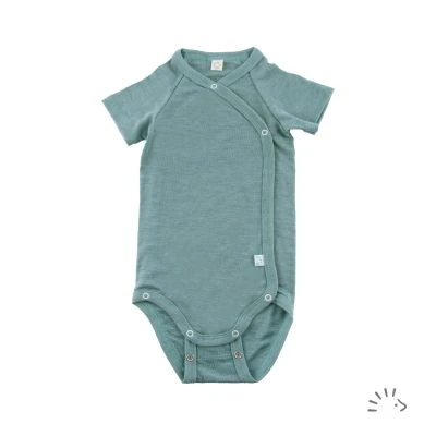 Short sleeve wrap bodysuit wool-silk